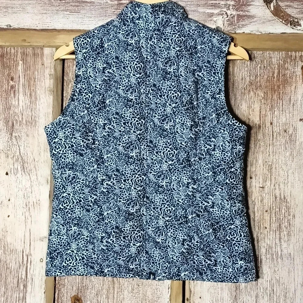 Christopher Banks quilted floral navy white zipper vest w/ pockets size S - Picture 5 of 7